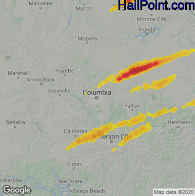Hail Map for Columbia, MO Region on April 20, 2023