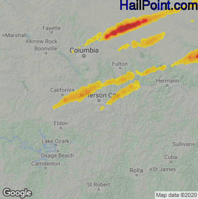 Hail Map for Jefferson City, MO Region on April 20, 2023