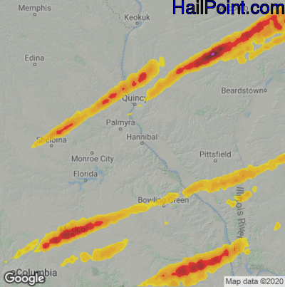 Hail Map for Hannibal, MO Region on April 20, 2023