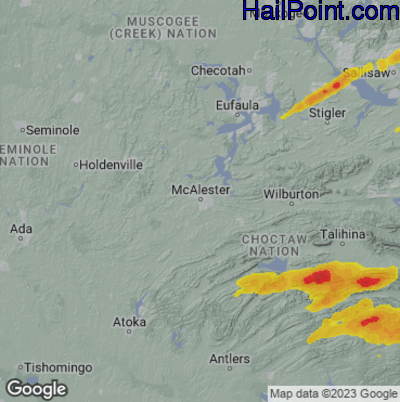 Hail Map for Mcallster, OK Region on April 20, 2023 