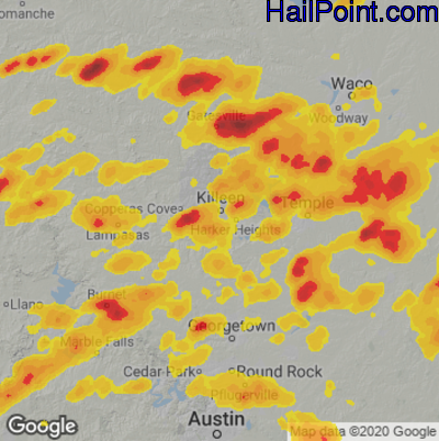 Hail Map for Killeen, TX Region on April 20, 2023