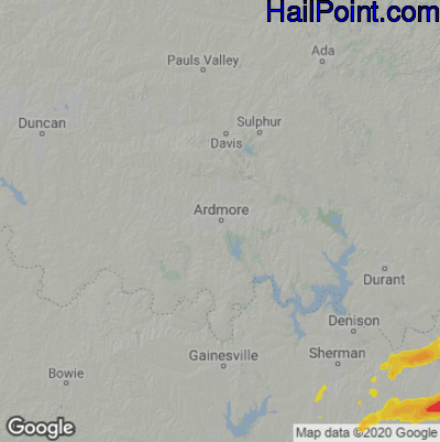 Hail Map for Ardmore, OK Region on April 20, 2023