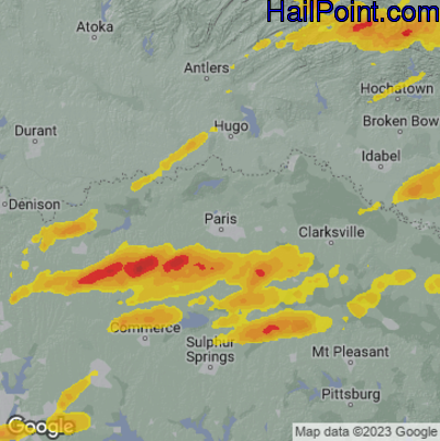 Hail Map for Paris, TX Region on April 20, 2023