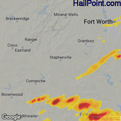 Hail Map for Stephenville, TX Region on April 20, 2023