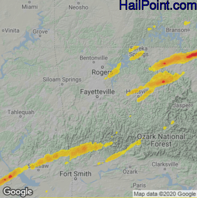 Hail Map for Fayetteville, AR Region on April 20, 2023