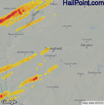 Hail Map for Springfield, IL Region on April 20, 2023