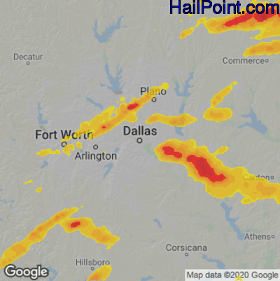Hail Map for Dallas, TX Region on April 20, 2023 