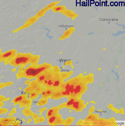 Hail Map for Waco, TX Region on April 20, 2023