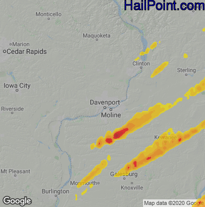 Hail Map for Davenport, IA Region on April 20, 2023
