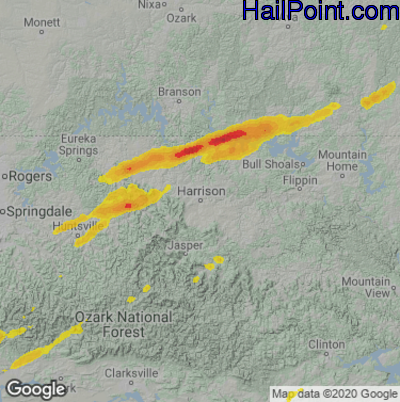 Hail Map for Harrison, AR Region on April 20, 2023 