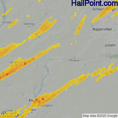 Hail Map for Peru, IL Region on April 20, 2023 
