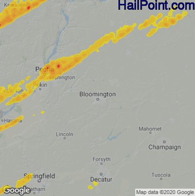 Hail Map for Bloomington, IL Region on April 20, 2023