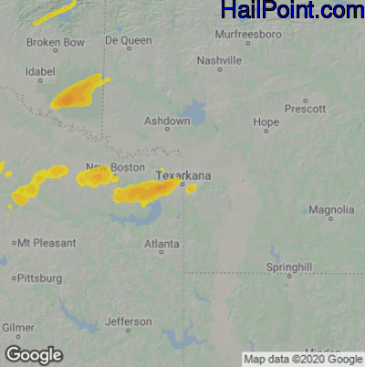 Hail Map for Texarkana, AR Region on April 20, 2023