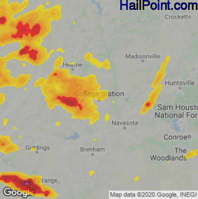 Hail Map for College Station, TX Region on April 20, 2023