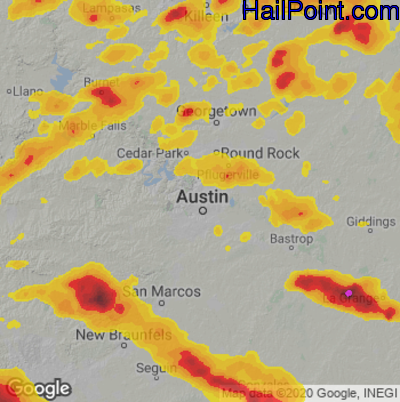Hail Map for Austin, TX Region on April 20, 2023 