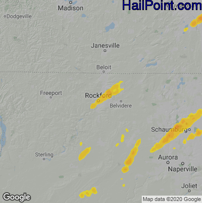Hail Map for Rockford, IL Region on April 20, 2023