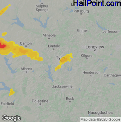 Hail Map for Tyler, TX Region on April 20, 2023