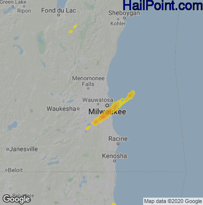 Hail Map for Milwaukee, WI Region on April 20, 2023