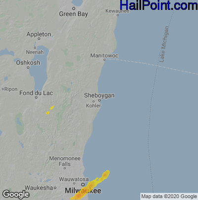 Hail Map for Sheboygan, WI Region on April 20, 2023