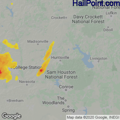Hail Map for Huntsville, TX Region on April 20, 2023 
