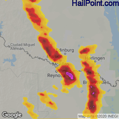 Hail Map for McAllen, TX Region on April 21, 2023 