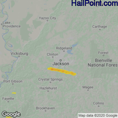 Hail Map for Jackson, MS Region on April 21, 2023