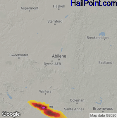 Hail Map for Abilene, TX Region on April 22, 2023