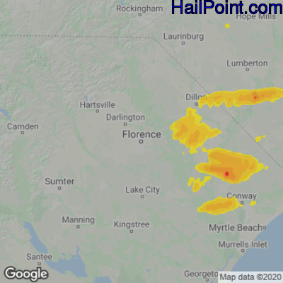 Hail Map for Florence, SC Region on April 22, 2023