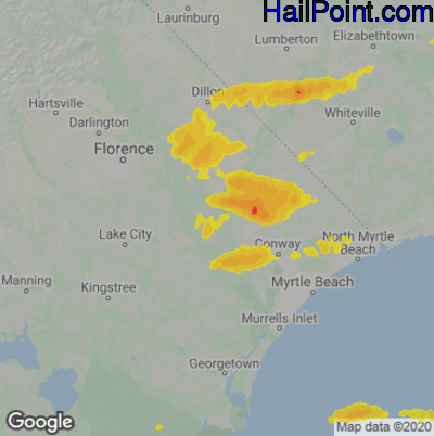 Hail Map for Myrtle Beach, SC Region on April 22, 2023