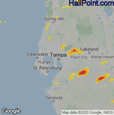 Hail Map for Tampa, FL Region on April 24, 2023 
