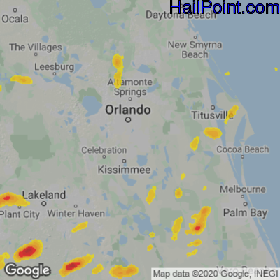 Hail Map for Orlando, FL Region on April 24, 2023