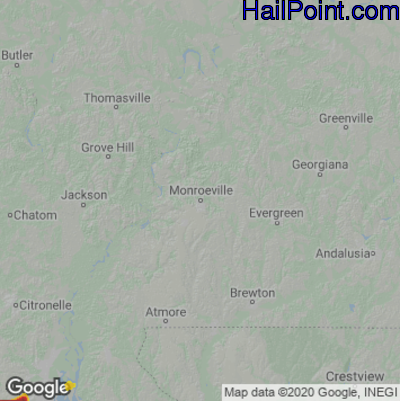 Hail Map for Monroeville, AL Region on April 25, 2023 