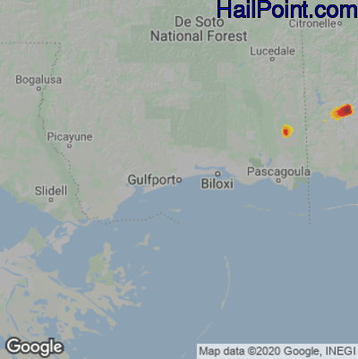 Hail Map for Gulfport, MS Region on April 25, 2023