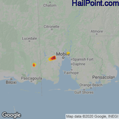 Hail Map for Mobile, AL Region on April 25, 2023