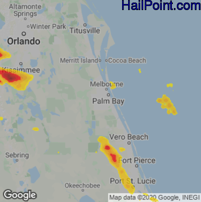 Hail Map for Palm Bay, FL Region on April 25, 2023 