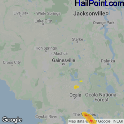 Hail Map for Gainesville, FL Region on April 25, 2023