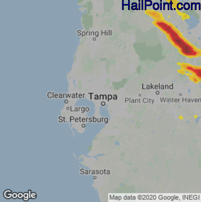 Hail Map for Tampa, FL Region on April 25, 2023 