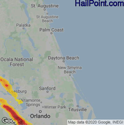 Hail Map for Daytona Beach, FL Region on April 25, 2023 