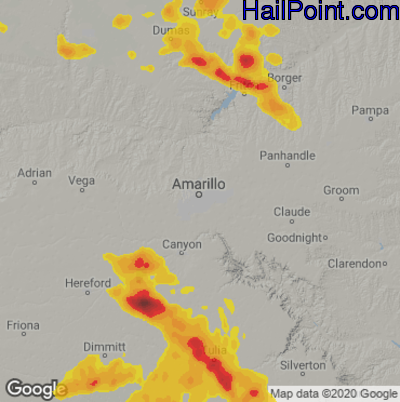 Hail Map for Amarillo, TX Region on April 25, 2023