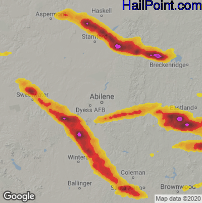 Hail Map for Abilene, TX Region on April 25, 2023