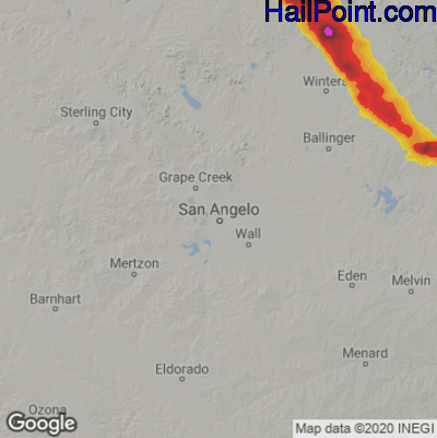 Hail Map for San Angelo, TX Region on April 26, 2023