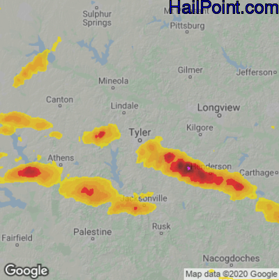 Hail Map for Tyler, TX Region on April 26, 2023 