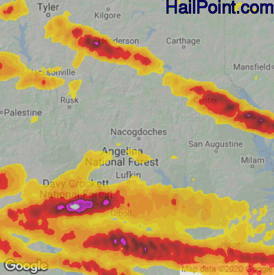 Hail Map for Nacogdoches, TX Region on April 26, 2023 