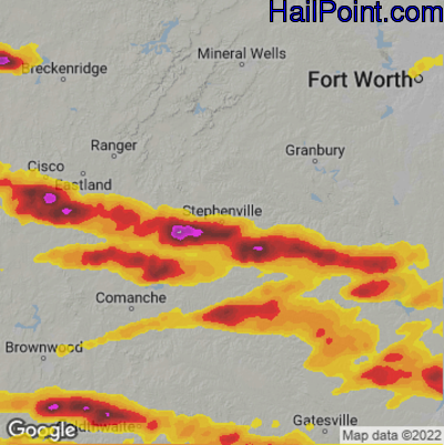 Hail Map for Stephenville, TX Region on April 26, 2023