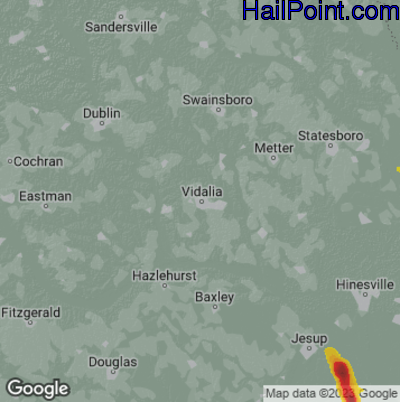 Hail Map for Vidalia, GA Region on April 26, 2023