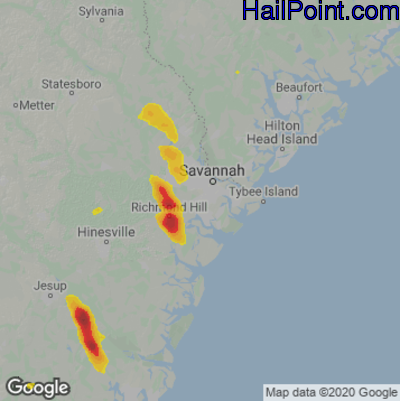 Hail Map for Savannah, GA Region on April 26, 2023