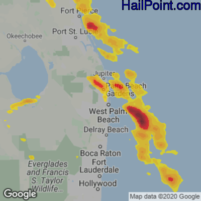Hail Map for West Palm Beach, FL Region on April 26, 2023