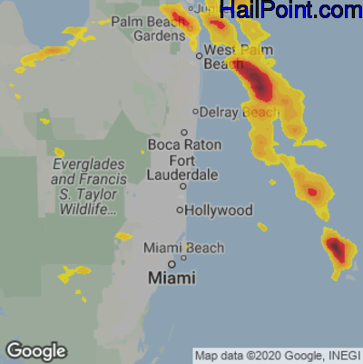 Hail Map for Fort Lauderdale, FL Region on April 26, 2023
