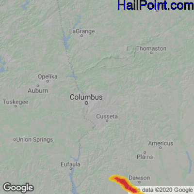 Hail Map for Columbus, GA Region on April 26, 2023