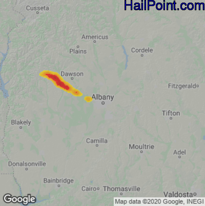 Hail Map for Albany, GA Region on April 26, 2023